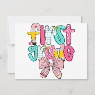 First Grade Coquette Bow Back To School First Day Thank You Card