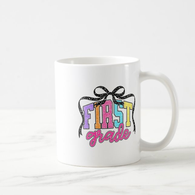 First Grade Coquette Bow Back To School Funny Teac Coffee Mug (Right)