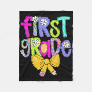 First Grade Coquette Bow Ck To School First Day Of Fleece Blanket