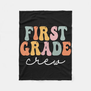 First Grade Crew Retro Groovy Vintage First Day Of Fleece Blanket