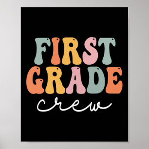 First Grade Crew Retro Groovy Vintage First Day Of Poster
