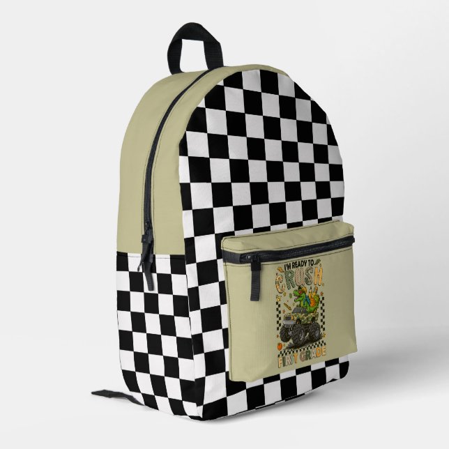 First Grade Crusher: Monster Truck Confidence Printed Backpack (Back Corner Left)