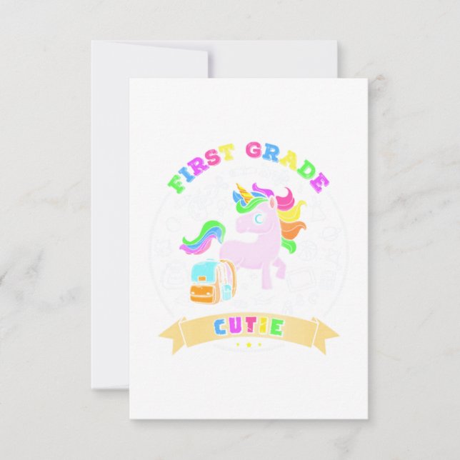 First Grade Cutie Unicorn Back to School Girl Card (Front)