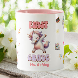 First Grade Elementary Teacher Dabbing Unicorn Two-Tone Coffee Mug