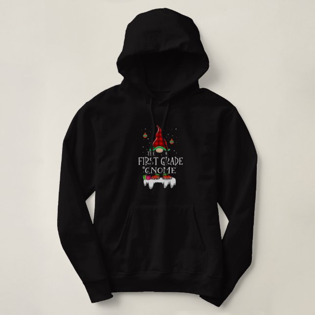 First Grade Gnome Buffalo Plaid Matching Family Xm Hoodie (Design Front)