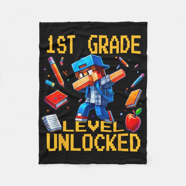 First Grade Level Unlocked Dabbing Gamer Ck To Sch Fleece Blanket (Front)