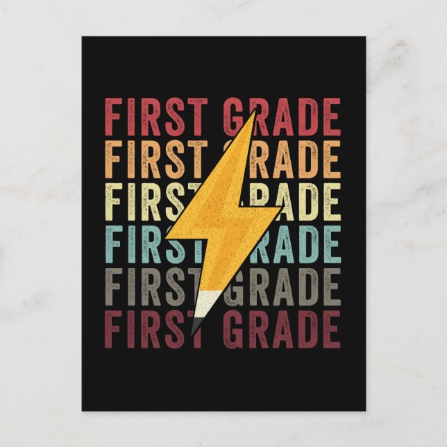 First Grade Lightning Bolt Pencil 1th Grade Holiday Postcard (Front)