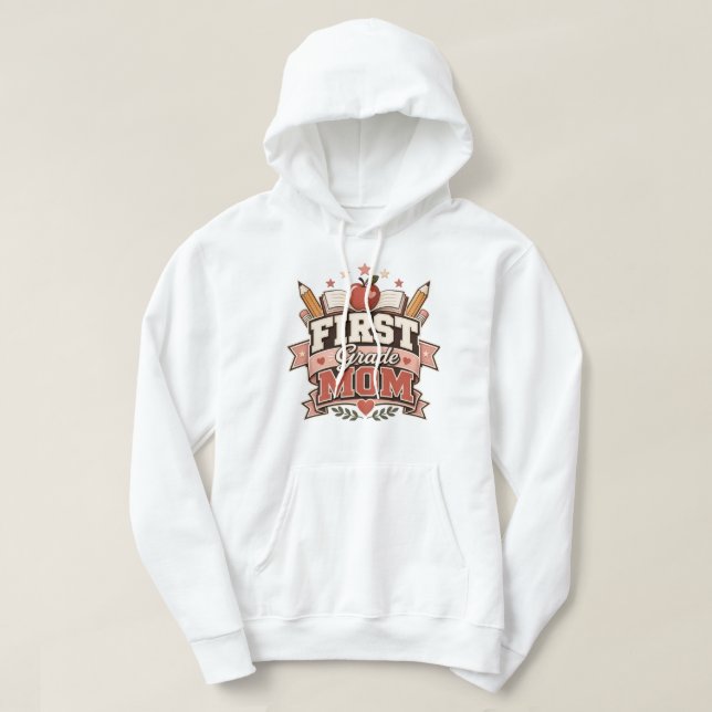 First Grade Mum Retro School  Design Hoodie (Design Front)