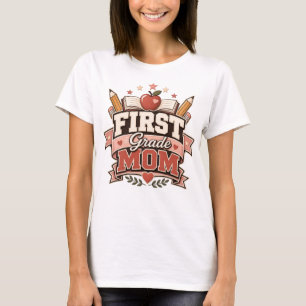 First Grade Mum Retro School Design T-Shirt