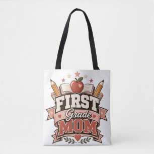 First Grade Mum Retro School  Design Tote Bag