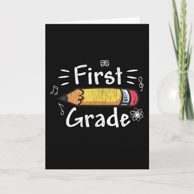 First Grade Pencil Back to School Student Kids Card (Front)