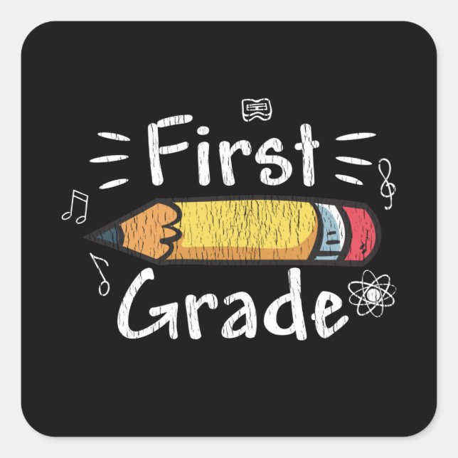 First Grade Pencil Back to School Student Kids Square Sticker (Front)