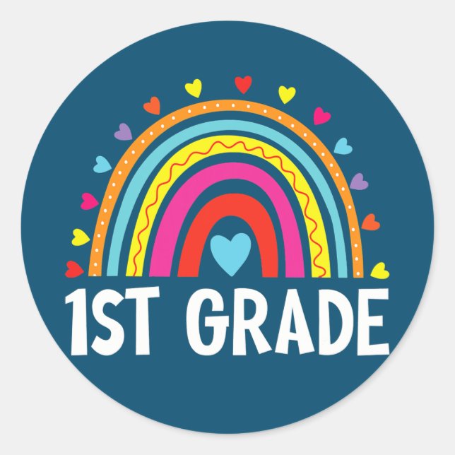 First Grade Rainbow Back To School Team 1st Classic Round Sticker (Front)