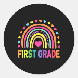First Grade Rainbow Girls Boys Teacher Team 1st Gr Classic Round Sticker