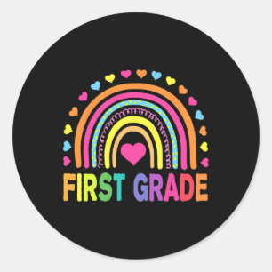 First Grade Rainbow Girls Boys Teacher Team 1st Gr Classic Round Sticker
