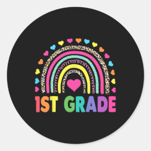 First Grade Rainbow Girls Boys Teacher Team 1st Gr Classic Round Sticker