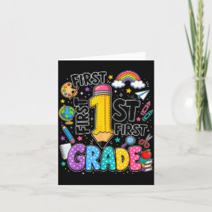First grade rainbow pencil back to school  card