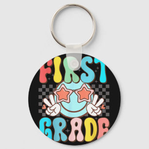 First grade retro groovy smile face 1st grade key ring