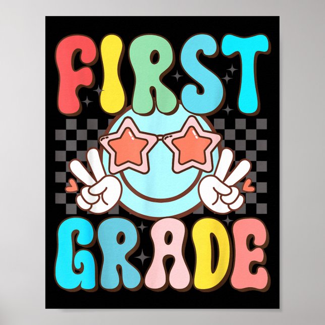 First grade retro groovy smile face 1st grade poster (Front)
