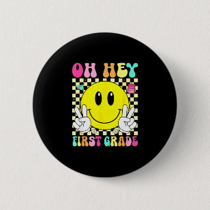 First grade retro smile face back to school first 6 cm round badge
