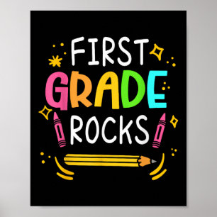 First Grade Rocks 1st Grade Kid First Day Of Schoo Poster