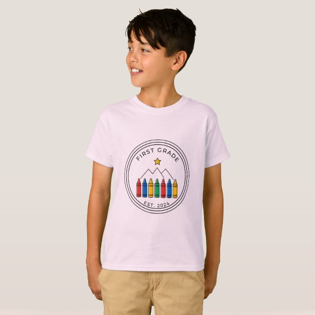 First Grade Shirt | Crayon Forest Mountain Design (Front Full)