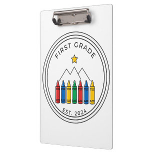 First Grade Shirt Crayon Forest Mountain Design Clipboard