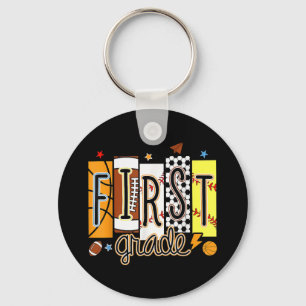 First Grade Sporty Vintage Back To School Boys Out Key Ring