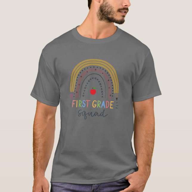First Grade Squad Funny Boho Rainbow Teacher Stude T-Shirt (Front)