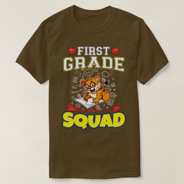 First Grade Squad Funny Elementary Primary School  T-Shirt (Design Front)