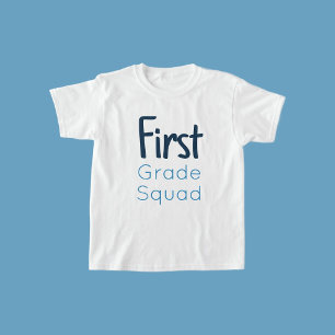 First Grade Squad Shades of Blue Text T-Shirt