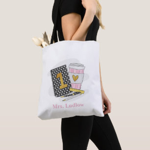 First Grade Teacher Black Preppy Notebook Coffee Tote Bag