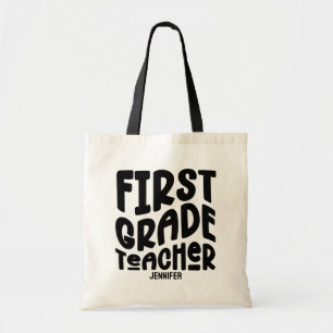 First Grade Teacher Black Typography Design Tote Bag
