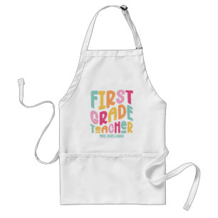 First Grade Teacher Colourful Text  Standard Apron