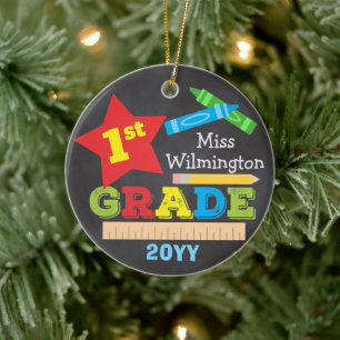 First Grade Teacher Keepsake Chalkboard Colourful Ceramic Tree Decoration