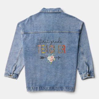 First Grade Teacher Leopard Teacher's Day Back To Denim Jacket