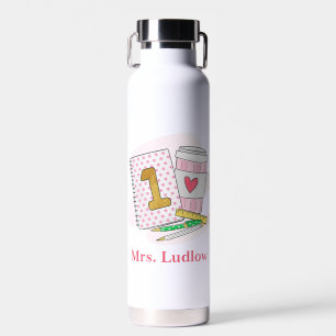First Grade Teacher Pink Notebook Coffee Custom Water Bottle