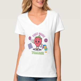 First Grade Teacher Retro Straw Berry Funny T-Shirt