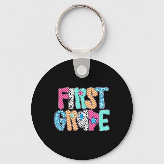 First Grade Teacher Student Happy First Day Back T Key Ring (Front)