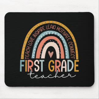 First Grade Teacher Teach Love Inspire Boho Rainbo Mouse Pad