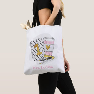 First Grade Teacher White Preppy Notebook Coffee Tote Bag