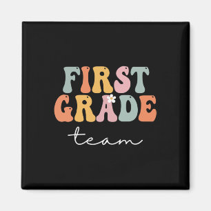First Grade Team Retro Groovy Vintage First Day Of Magnet