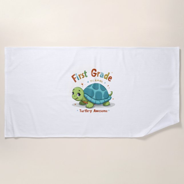First Grade Turtle-y Awesome 1st Grade Back to Sch Beach Towel (Front)