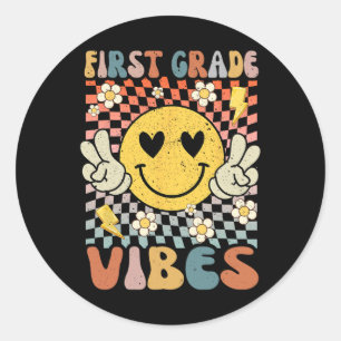 First Grade Vibes 1st Grade Retro Teacher 1st Day  Classic Round Sticker