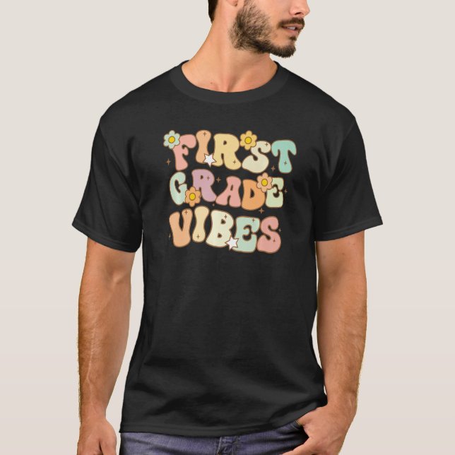 First Grade Vibes Retro Back to School 1st Grade V T-Shirt (Front)