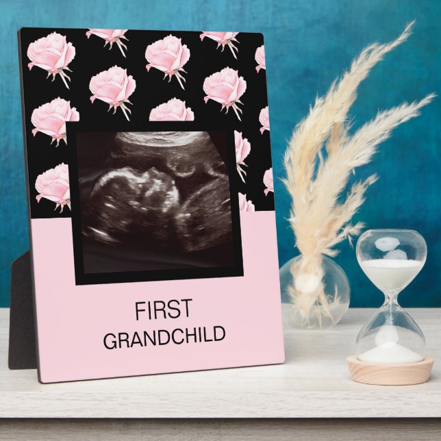 First Grandchild Pink Ultrasound Grandparent Gift Plaque (Side)