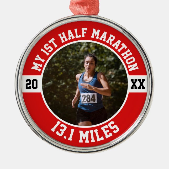 First Half Marathon Metal Tree Decoration (Front)