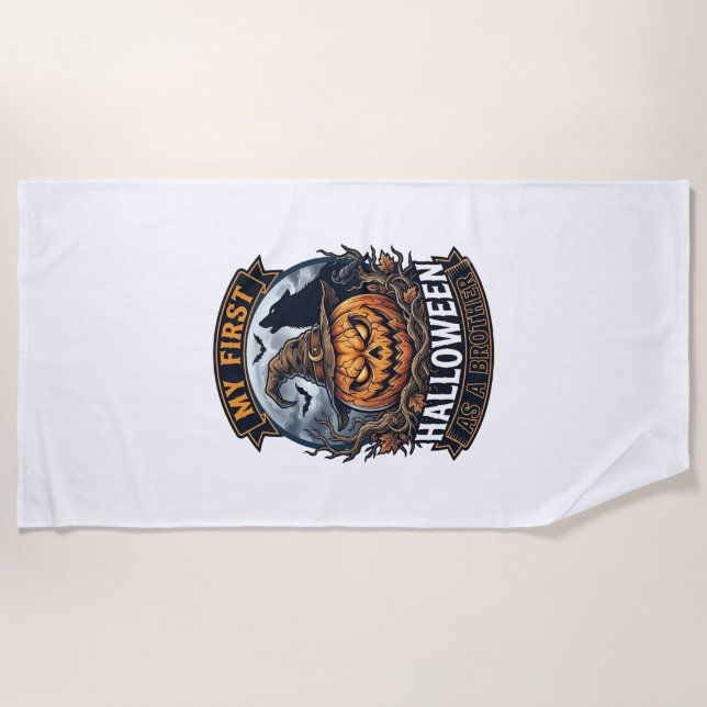 First Halloween As Brother Pumpkin Wolf Moon_1 Beach Towel (Front)