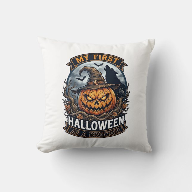 First Halloween As Brother Pumpkin Wolf Moon_1 Cushion (Front)