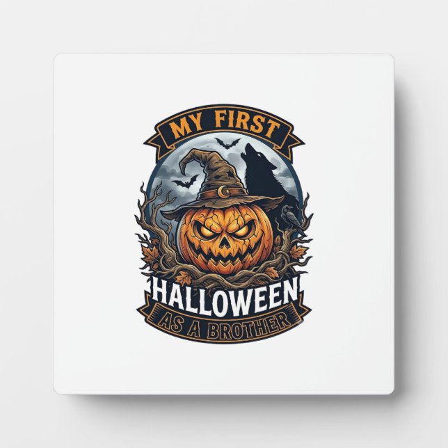 First Halloween As Brother Pumpkin Wolf Moon_1 Plaque (Front)